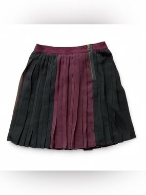 NWOT CLUB MONACO Colorblock Pleated Mini Skirt | 0 | Black & Maroon